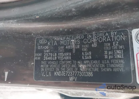 2007 Kia Sportage Ex V6 from USA, damaged, VIN KNDJE723777301386